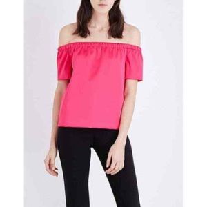 Maje Fuchsia Pink Luny Off-the-Shoulder Satin Top
